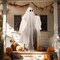 Halloween Hanging Light up Ghost with Spooky Purple LED Light, 47” White Hanging Ghosts, Halloween Hanging Decoration for Front Yard Patio Lawn Garden Party Decor Indoor Outdoor